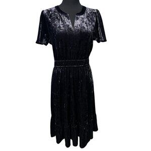 Mystree Velve Dress Women Small Black Short Sleeve Ruffle Hem Elastic Waist Witc